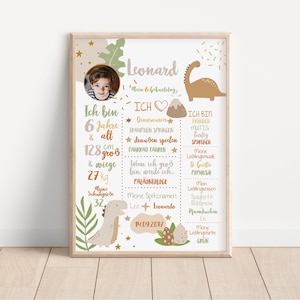 Meilensteintafel Geburtstag, "Boho Dino", Geburtstagsposter, Geschenk Kindergeburtstagpersonalisiert, Dinosaurier Poster, Dinoparty