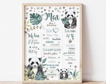 Meilensteintafel 1. Geburtstag, Panda Babyboy, Chalkboard, Geburtstagsposter, Geschenk erster Geburtstag, personalisiert