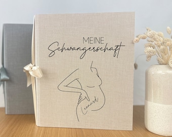 Meine Schwangerschaft Ordner & Dokumentenmappe Baby mit Name, für DIN A4 Format (32x26cm) Ringbuch mit Leineneinband, OHNE EINLAGEN