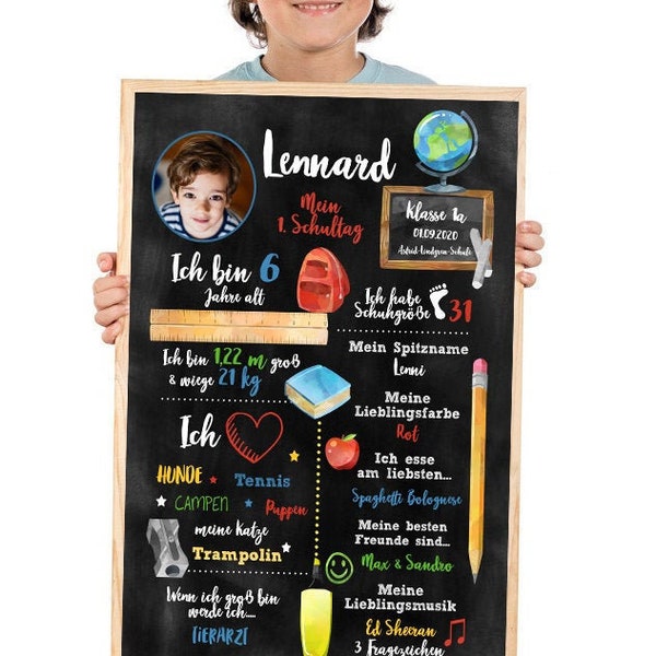 Einschulungstafel "Schule", Meilensteintafel Schulanfang,1.Schultag, Chalkboard, personalisiertes Geschenk Einschulung