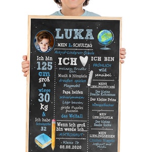 Einschulungstafel "Globus", Meilensteintafel Schulanfang,1.Schultag, Chalkboard, personalisiertes Geschenk Einschulung