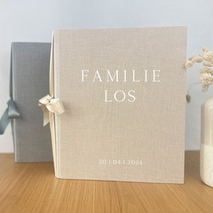 Personalisiertes Stammbuch Modern Family mit Familienname, für DIN A4 Format 32x26cm mit Leineneinband, OHNE EINLAGEN Dunkel Beige meliert