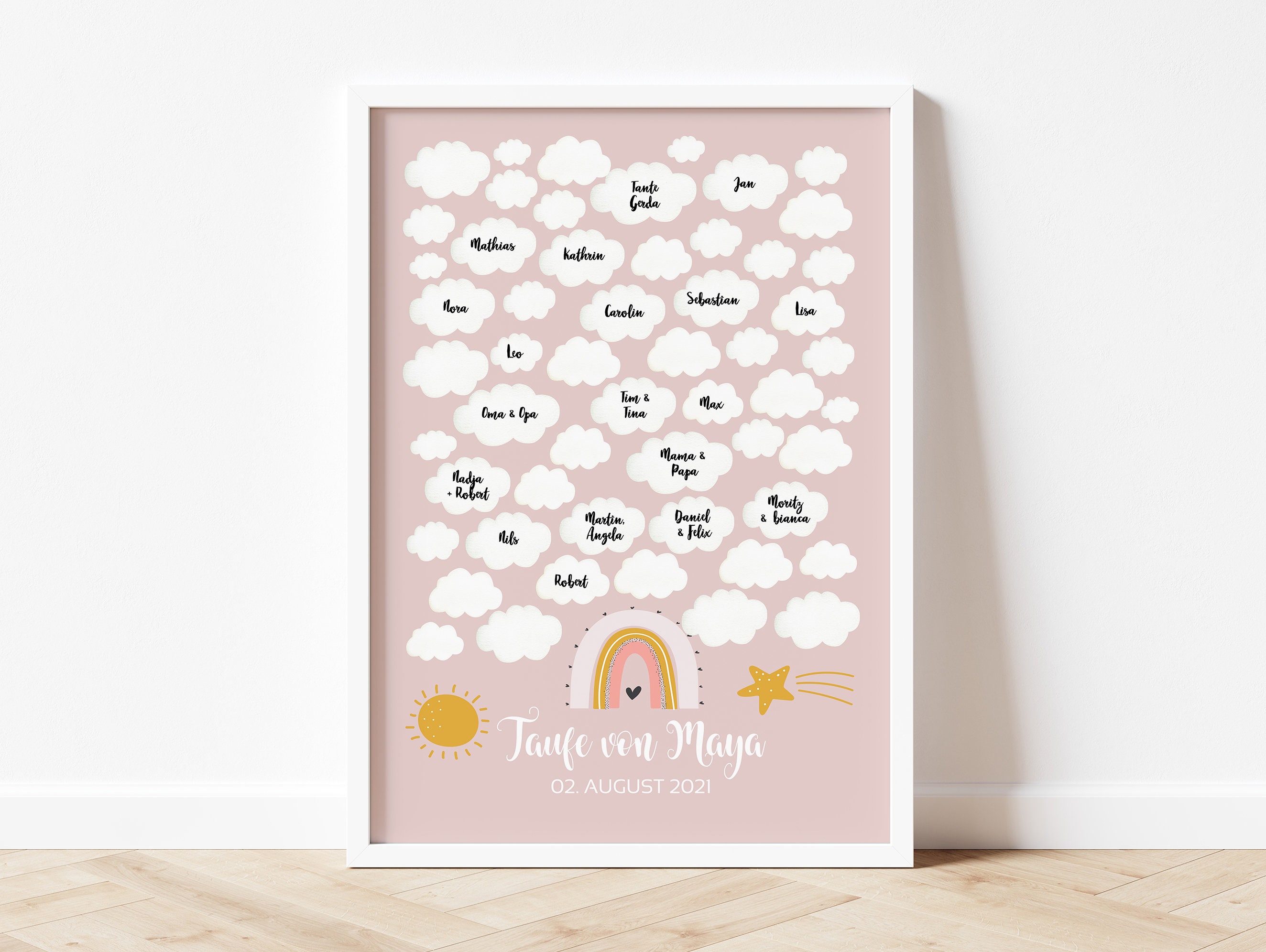 GUEST POSTER Baptism, Guestbook, & Rainbows, or Pink Blue, or Poster Gift, Digital, Clouds Poster Etsy Personalized, - Baptism, Guestbook