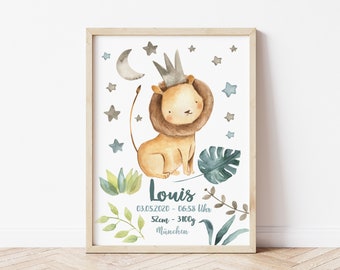 GEBURTSTAFEL "Baby Safari" Löwe | Geburtsdaten Poster | Geburtsposter | Geburtsanzeige | Geburtsbild | personalisiert | Geschenk zur Geburt