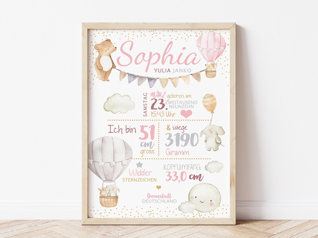 BIRTH PLATE hot Air Balloon Pink & Gold Birth Dates Poster Birth Poster  Birth Announcement Birth Picture Personalized Gift - Etsy Singapore