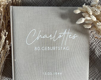 Gästebuch / Fotoalbum zum Geburtstag personalisiert mit Namen  & Leinen Einband, Personalisiertes Geschenk Geburtstag