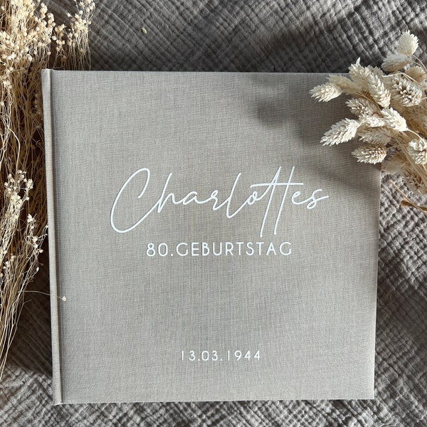 Gästebuch / Fotoalbum zum Geburtstag personalisiert mit Namen  & Leinen Einband, Personalisiertes Geschenk Geburtstag