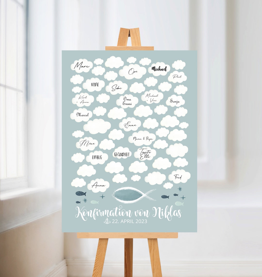 GÄSTEPOSTER Konfirmation, Fisch& Wolken, Gästebuch Altenrative