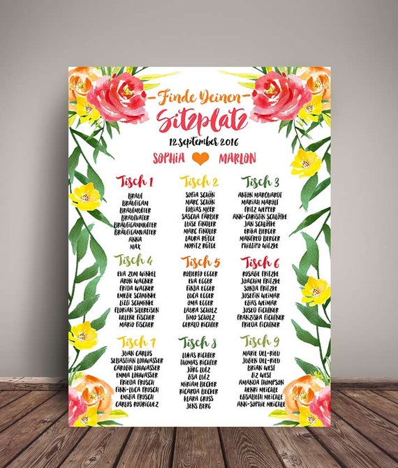 Tischplan Hochzeit Tafel Poster Sitzplan Gaste Din A3 Etsy