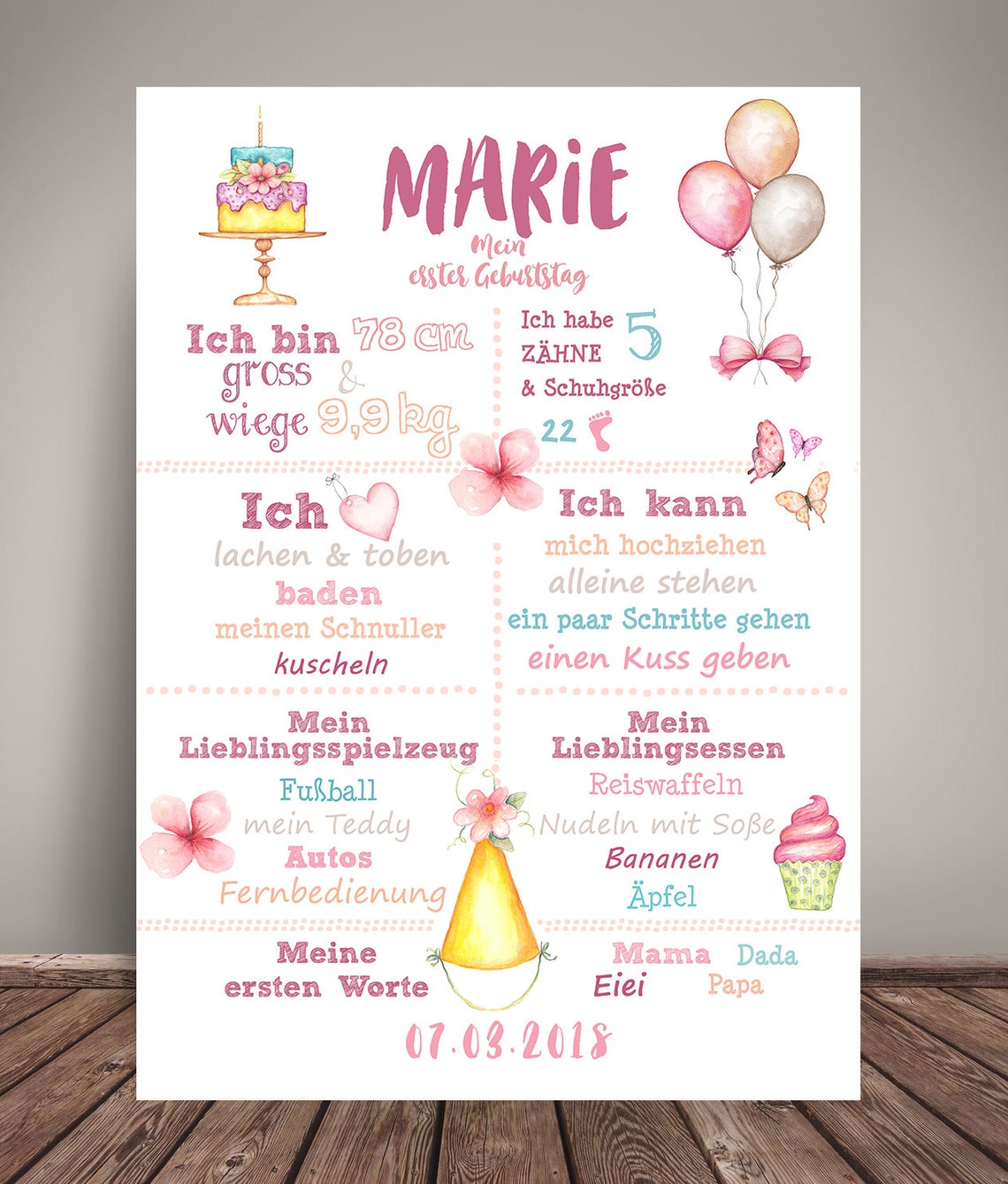 Meilensteintafel 1. Geburtstag Happy Birthday  Etsy