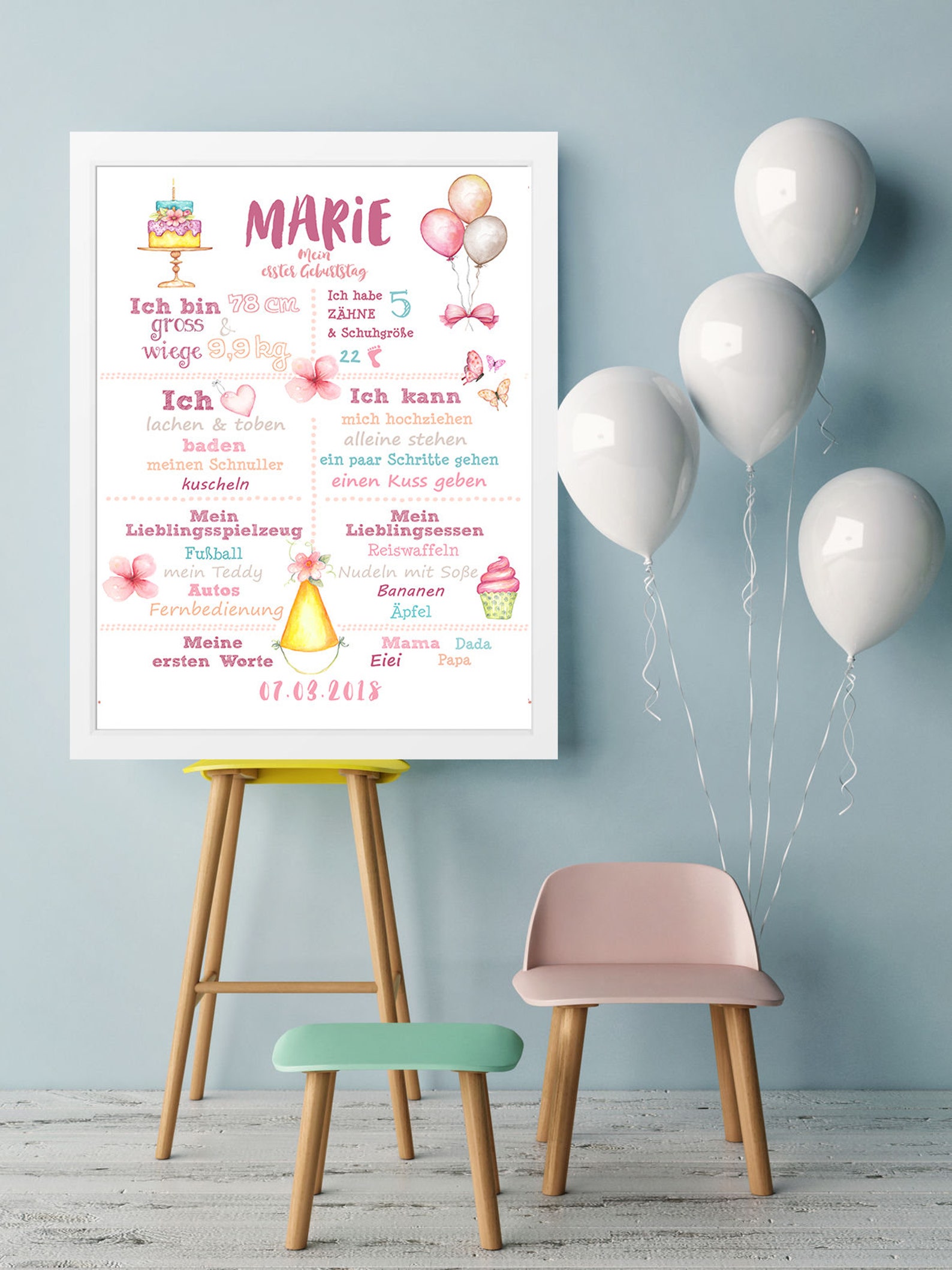 Meilensteintafel 1. Geburtstag Happy Birthday  Etsy