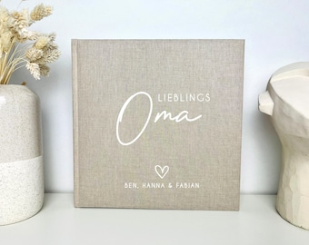 Fotoalbum "Oma / Opa" Geschenk personalisiert, Leinen Einband, Personalisiertes Fotoalbum für Oma und Opa Erinnerungsalbum Kindheit