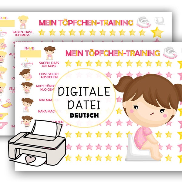 Download Töpfchen Training Plan, Download PDF, Motivationstafel Mädchen, Belohnungstafel, Kinder, Routinetafel, Windel