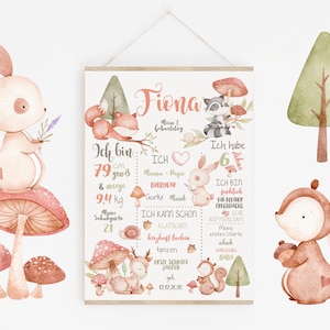 Meilensteintafel 1. Geburtstag, &quot;Fliegenpilze&quot; Waldtiere, Chalkboard, Geburtstagsposter, Geschenk erster Geburtstag, personalisiert