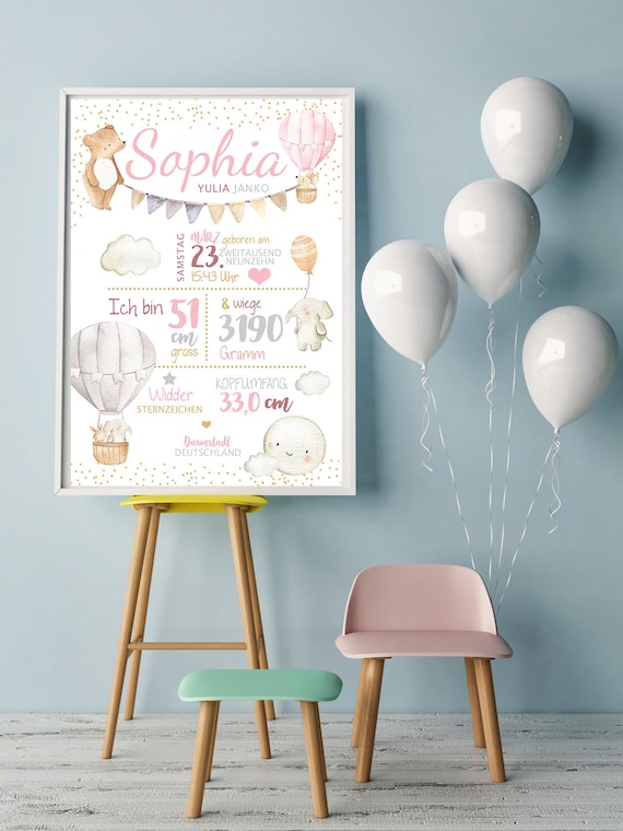 BIRTH PLATE hot Air Balloon Pink & Gold Birth Dates Poster Birth Poster  Birth Announcement Birth Picture Personalized Gift - Etsy Singapore