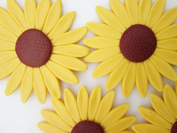 Fondant Sunflower 4 Sunflower Cake Topper Edible Fondant Etsy
