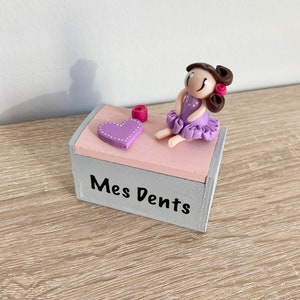 Hand painted tooth box with polymer clay figurine, secret box, secret box, little girl gift