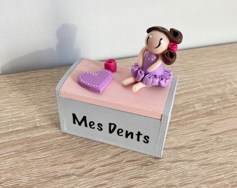 Hand-painted tooth box with a polymer clay figurine, secret box, secret box, little girl gift
