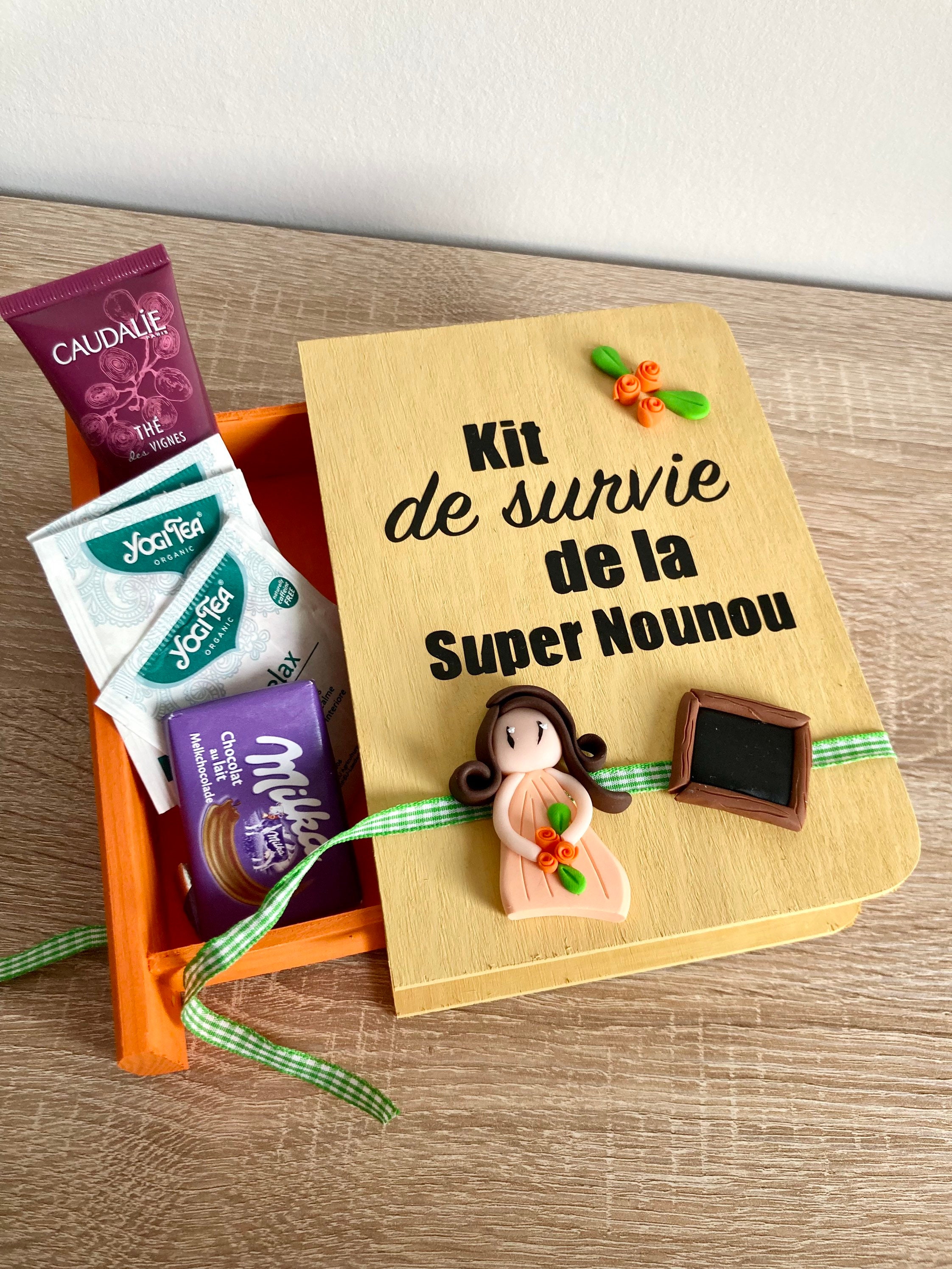 Kit de Survie Pour Une Super Nounou, Petite Boite Rangement en Bois, Boîte à Friandises Cadeau Fin d