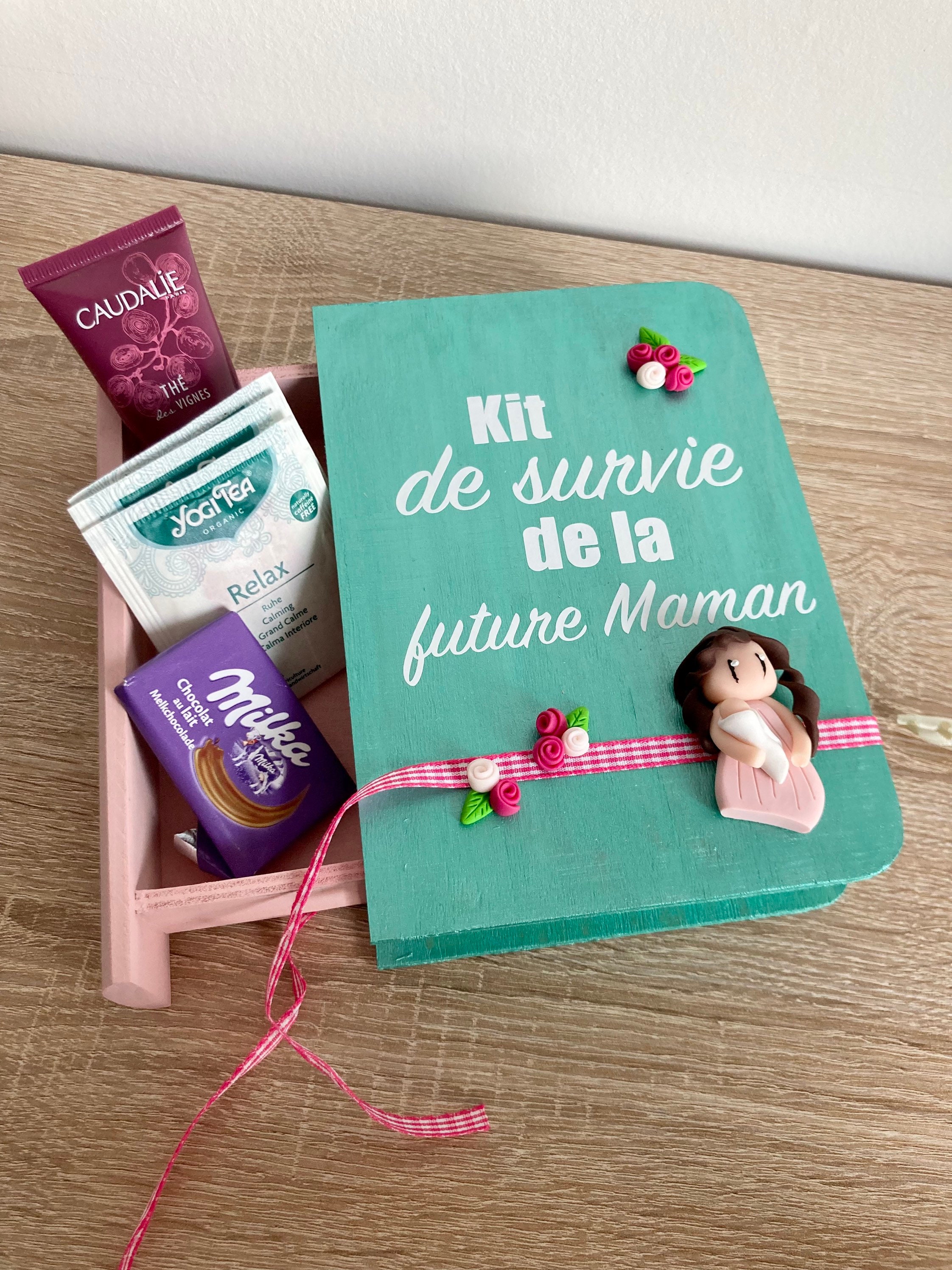 Kit de Survie Pour Future Maman, Petite Boite Rangement en Bois Maman, Boîte à Friandises Cadeau Mam