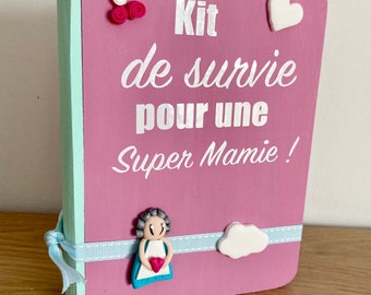 Kit de survie pour une super Mamie, petite boite de rangement en bois pour les grands-mères, cadeau fête des grands-mères, boîte friandises