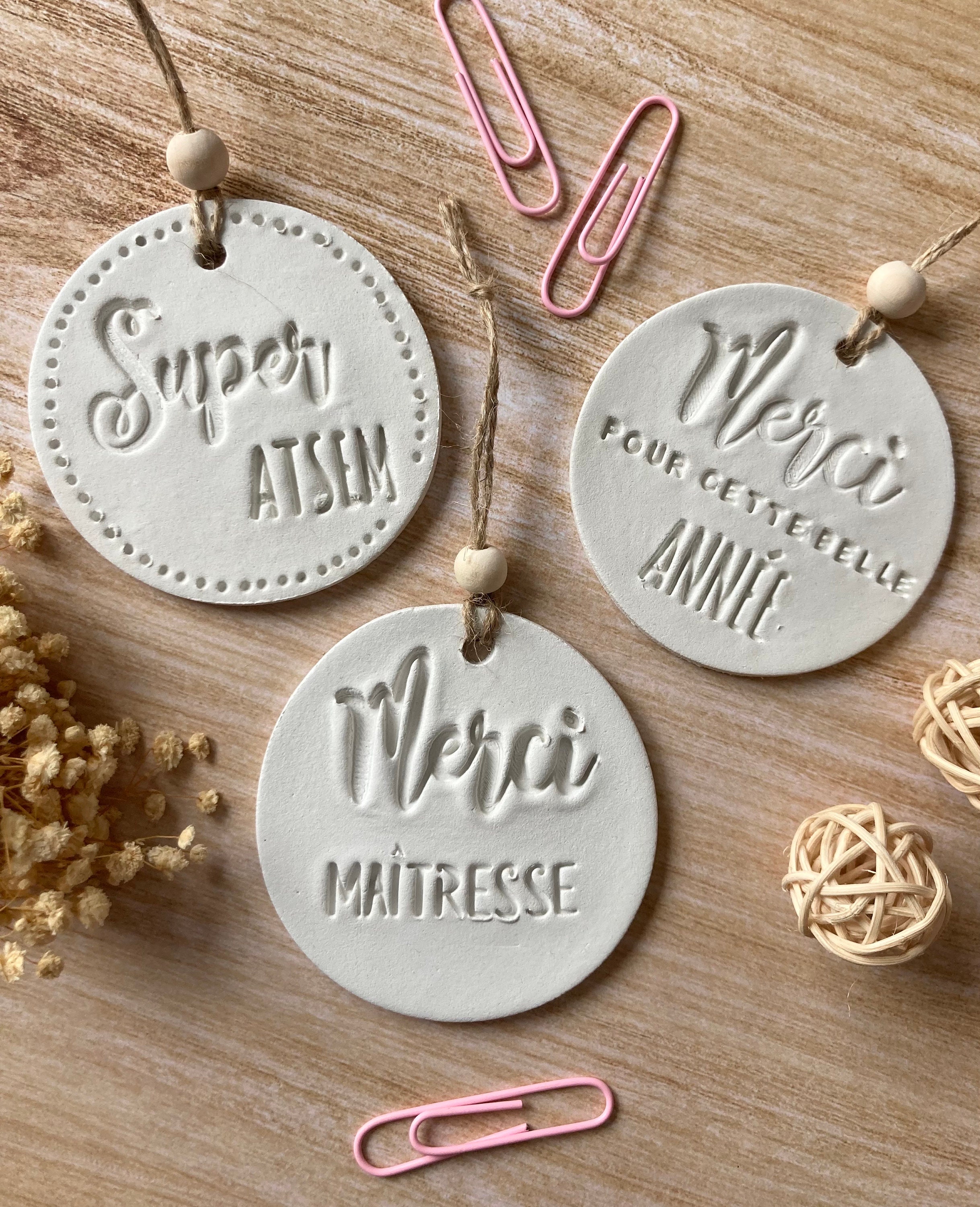 Hanging ornament in self-drying dough for teachers, teacher gift, ATSEM gift, end of school year gift