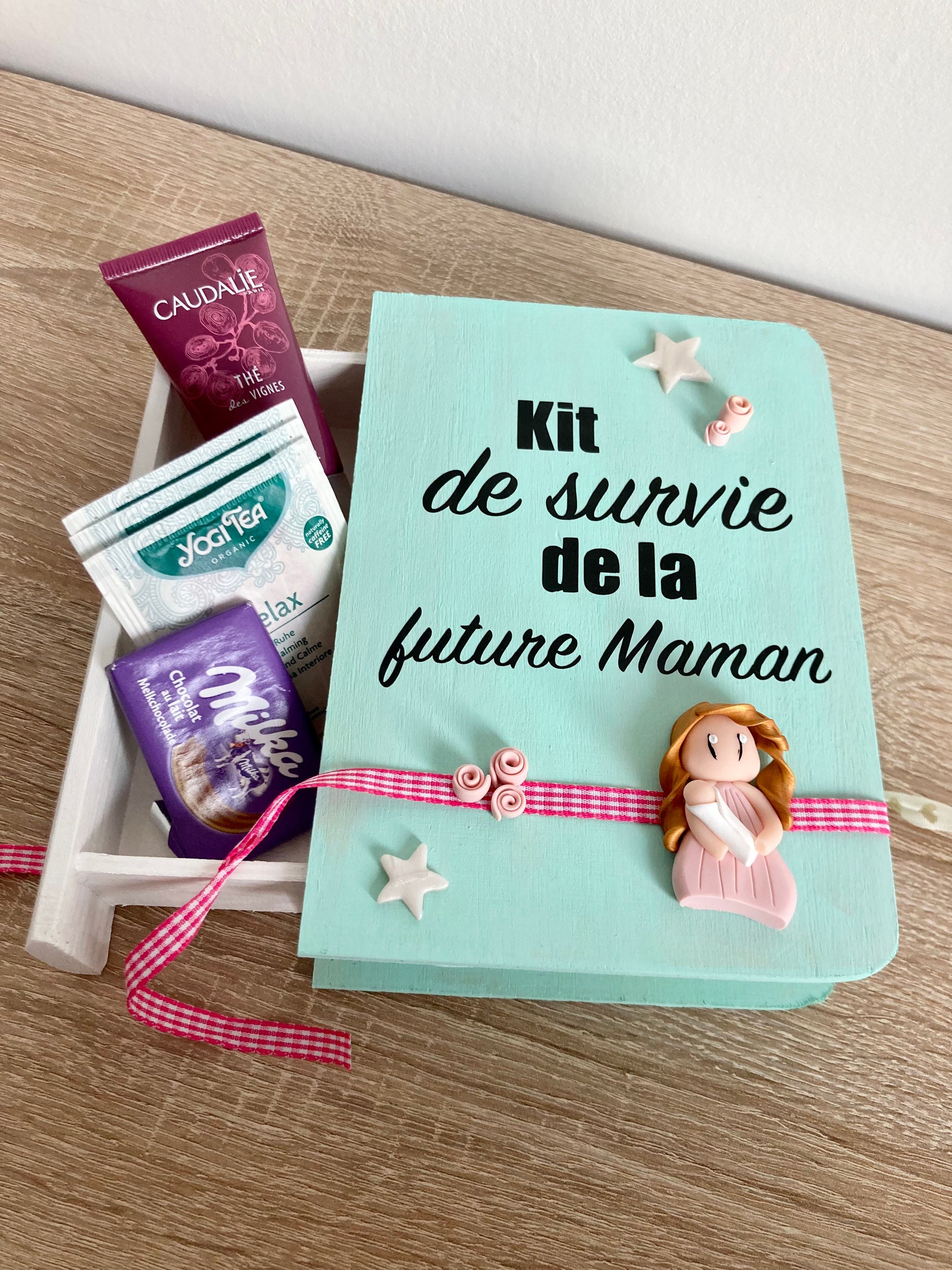 Kit de Survie Pour Future Maman, Petite Boite Rangement en Bois Maman, Boîte à Friandises Cadeau Mam