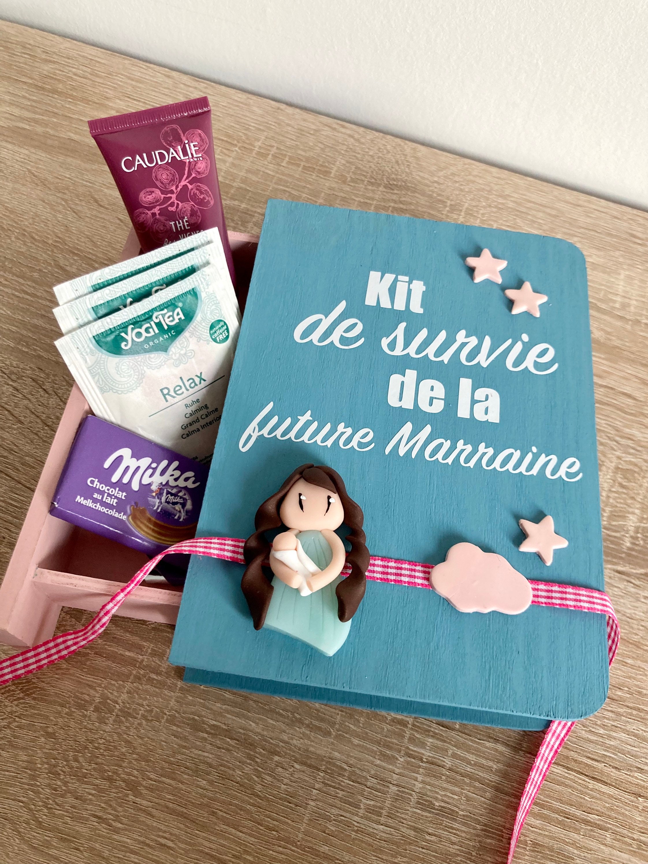 Kit de Survie Pour Future Marraine, Petite Boite Rangement en Bois Marraine, Boîte à Friandises Cade