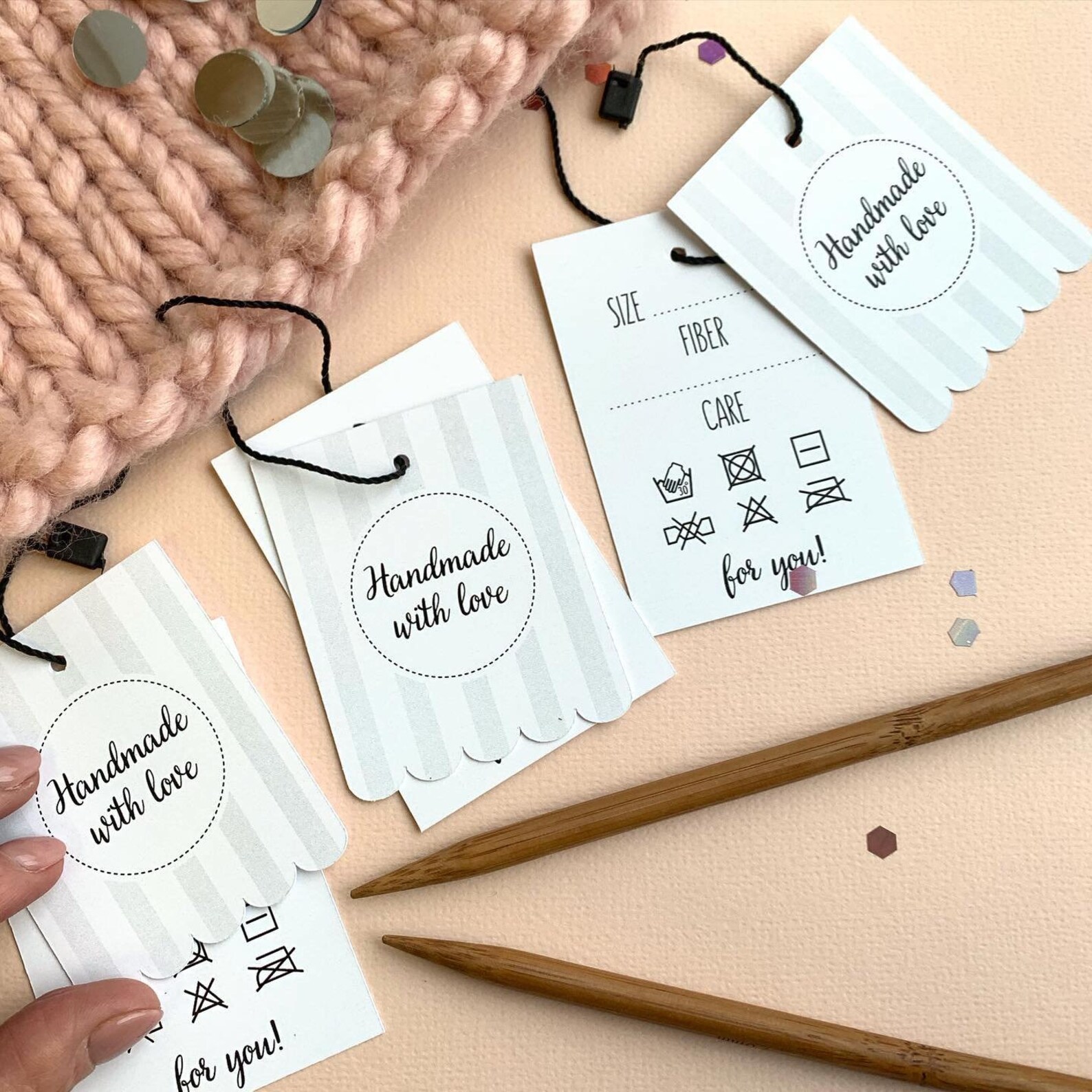 Twosided Knit Care Labels Custom Paper Labels With A Cord Etsy