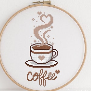 Coffee Cross Stitch Pattern - Caffeine Cross Stitch Pattern - Coffee Cup Pattern - PDF Digital Download
