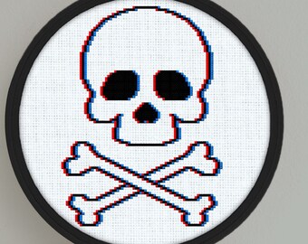 Glitchy Skull Outline Cross Stitch Pattern - Glitch Cross Stitch Pattern - Skull Cross Stitch Pattern - Glitchy Skull Cross Stitch Pattern