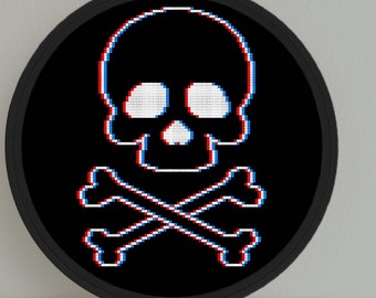 Glitchy Skull Outline Cross Stitch Pattern - Glitch Cross Stitch Pattern - Skull Cross Stitch Pattern - Glitchy Skull Cross Stitch Pattern