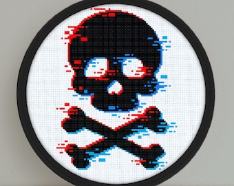Glitchy Skull Cross Stitch Pattern - Glitch Cross Stitch Pattern - Skull Cross Stitch Pattern - Glitchy Skull Cross Stitch Pattern - Glitchy