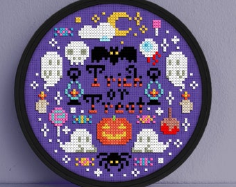 Trick or Treat Cross Stitch Pattern - Halloween Cross Stitch Pattern - Trick or Treat Stitch Pattern - Trick or Treat Halloween Pattern PDF