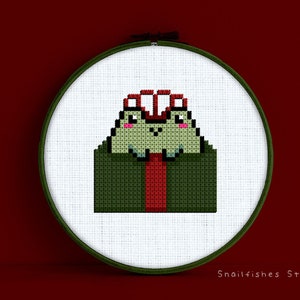 Christmas Present Frog Cross Stitch Pattern - Christmas Present Frog Cross Stitch - Frog Christmas Present Cross Stitch Pattern - Frog PDF