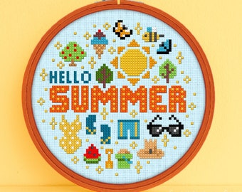 Hello Summer Cross Stitch Pattern - Hello Summer Cross Stitch - Summer Cross Stitch Pattern - Cute Summer Cross Stitch Pattern - Summer PDF