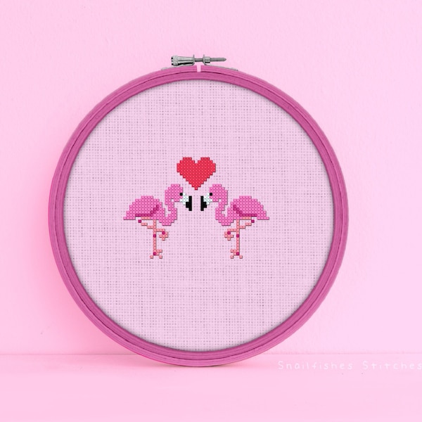 Mini Flamingo Cross Stitch Pattern - Mini Flamingo Cross Stitch - Mini Flamingo Stitch - Mini Flamingo Couple Cross Stitch Pattern - PDF