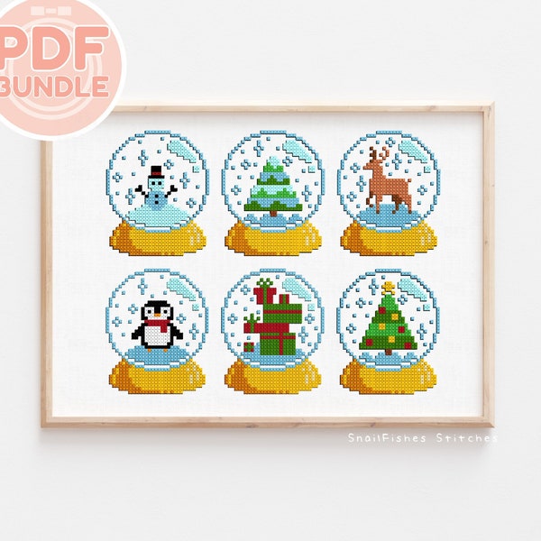 Snow Globe Cross Stitch 6 Pattern Bundle - Snow Globe Cross Stitch Pattern Bundle - Snow Globe Cross Stitch - Snowman Pattern Bundle - PDF