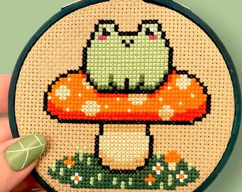 Mushroom Frog Cross Stitch Pattern - Mushroom Frog Cross Stitch - Cottagecore Cross Stitch Pattern - Cottagecore Frog Cross Stitch Pattern