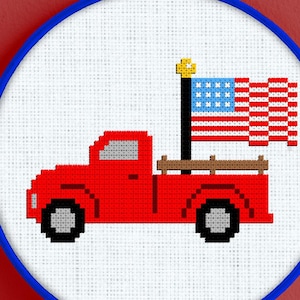 4th of July Truck Cross Stitch Pattern - American Cross Stitch Pattern - 4th of July Cross Stitch Pattern - American Cross Stitch - American