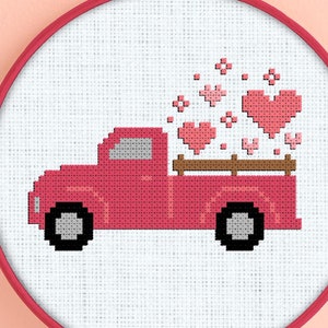 Valentines Truck Cross Stitch Pattern - Love Truck Cross Stitch Pattern - Hearts Truck Cross Stitch Pattern - Valentines Cross Stitch - Love