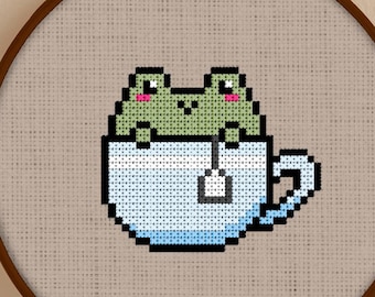 Tea Frog Cross Stitch Pattern - Tea Frog Cross Stitch - Frog Cross Stitch Pattern - Tea Cross Stitch Pattern - Tea Frog - Frog Stitch PDF