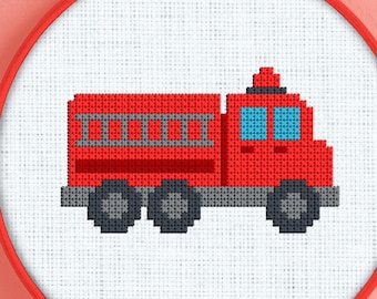 Fire Truck Cross Stitch Pattern - Fire Truck Cross Stitch - Firetruck Cross Stitch - Fire Engine Cross Stitch Pattern - Fire Engine Pattern
