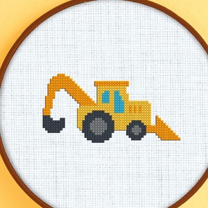 Backhoe Cross Stitch Pattern - Backhoe Cross Stitch - Construction Vehicle Cross Stitch Pattern - Backhoe Construction Cross Stitch Pattern