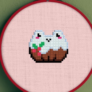 Christmas Pudding Frog Cross Stitch Pattern - Christmas Pudding Frog Stitch - Christmas Frog Cross Stitch - Frog Cross Stitch Pattern PDF