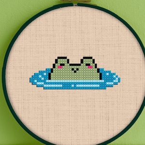 Pond Frog Cross Stitch Pattern - Frog Cross Stitch Pattern - Cottagecore Frog Cross Stitch - Cottagecore Cross Stitch Pattern - Pond Frog