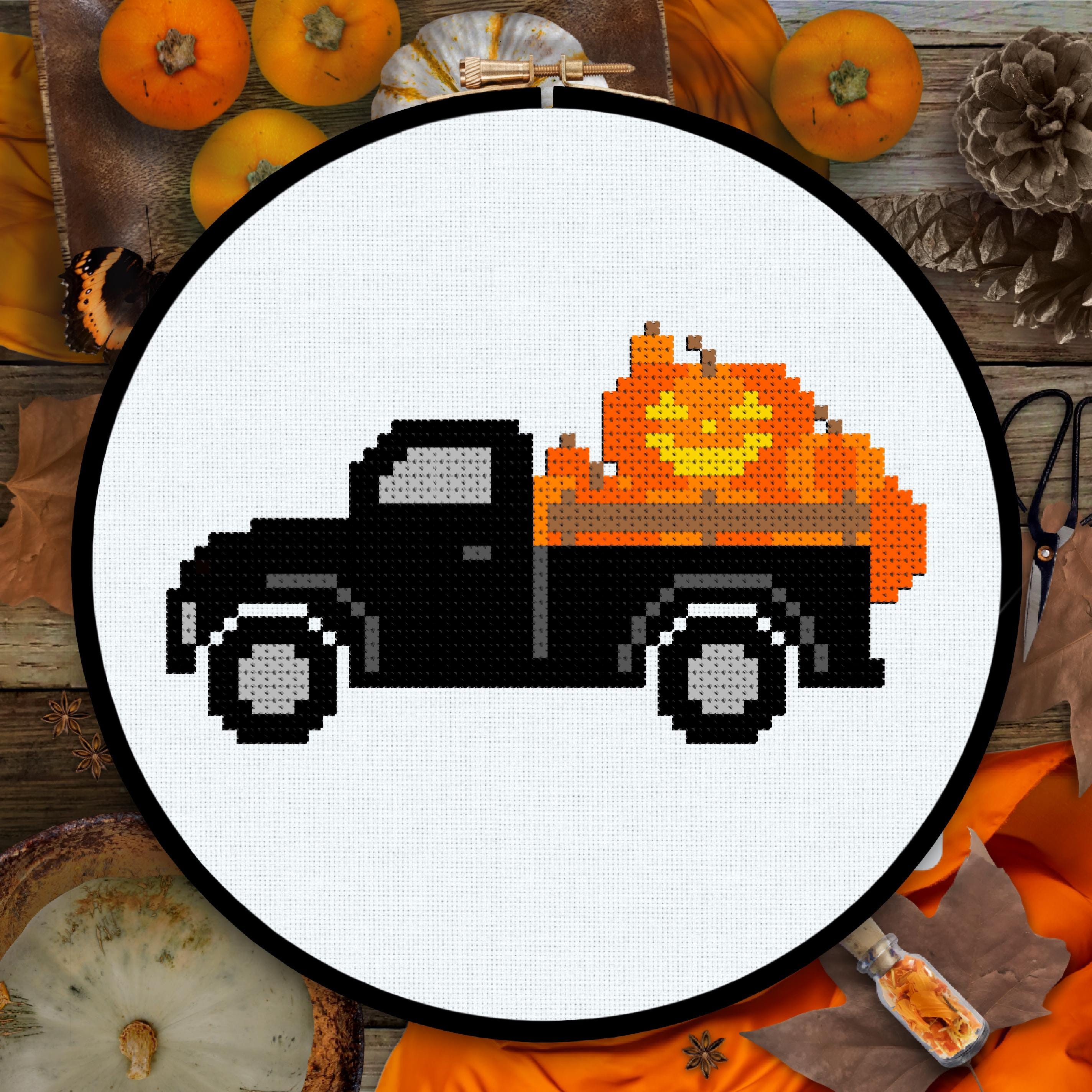 Halloween Truck Cross Stitch Pattern - Jack O’ Lantern Cross Stitch ...