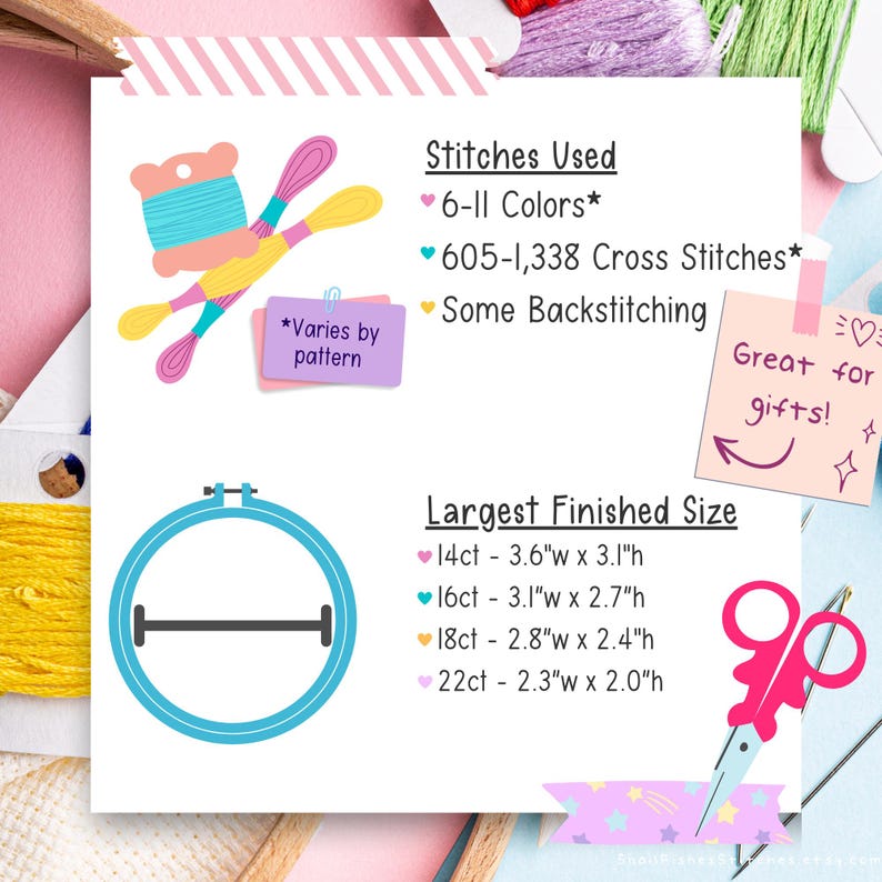 May include: A cross stitch pattern with a colorful illustration of a teddy bear. The pattern requires 6-11 colors and 605-1,338 cross stitches. The finished size of the pattern can be up to 3.6 inches wide by 3.1 inches high.