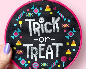Trick or Treat Cross Stitch Pattern - Halloween Cross Stitch Pattern - Candy Cross Stitch Pattern - Halloween Cross Stitch - Trick or Treat