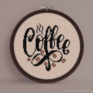 Coffee Cross Stitch Pattern - Coffee Word Cross Stitch Pattern - Typography Coffee Cross Stitch Pattern - Digital Download PDF